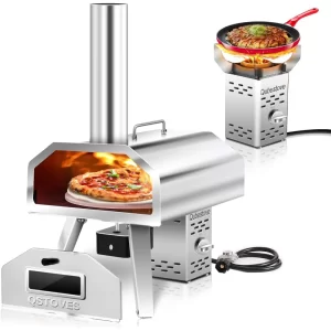 2-in-1 Outdoor Pizza Oven, 16" Propane Pizza Oven with AUTO ROTATING Pizza Stone, Portable, Removable Top as Torch Heater